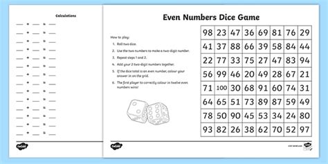 Odd and Even Numbers Dice Game (teacher made)