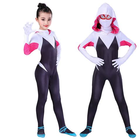 Kids Girls Spider Gwen Stacy Cosplay Halloween Costumes Jumpsuit ...