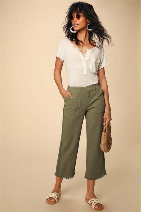 Cute Olive Green Pants - Raw Hem Pants - Cropped Pants - Lulus