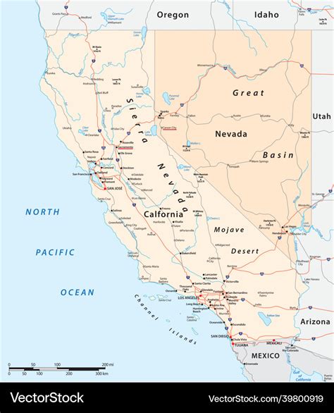 Road map of us states california and nevada Vector Image