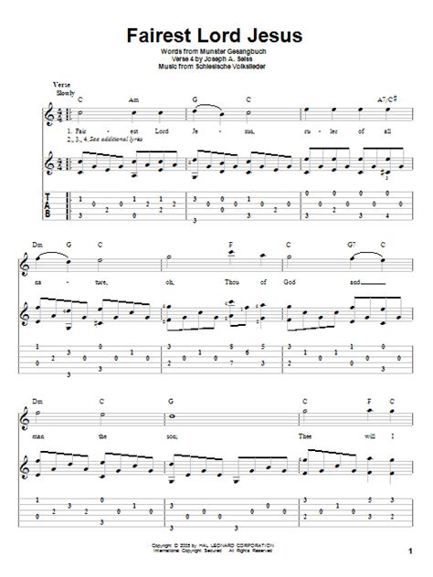 Fairest Lord Jesus Sheet Music | Munster Gesangbuch | Solo Guitar