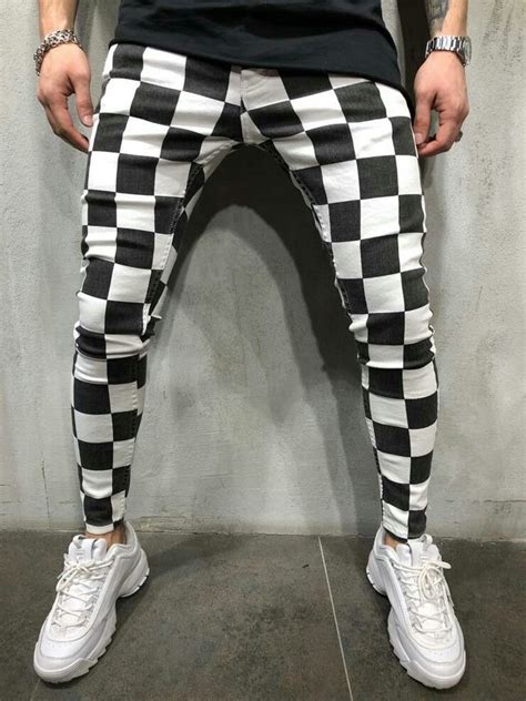 Black&White Checkered Jeans | Mens street style, White pants casual, Hipster mens fashion