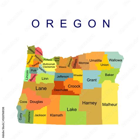 Colorful Oregon vector map silhouette illustration isolated on white ...