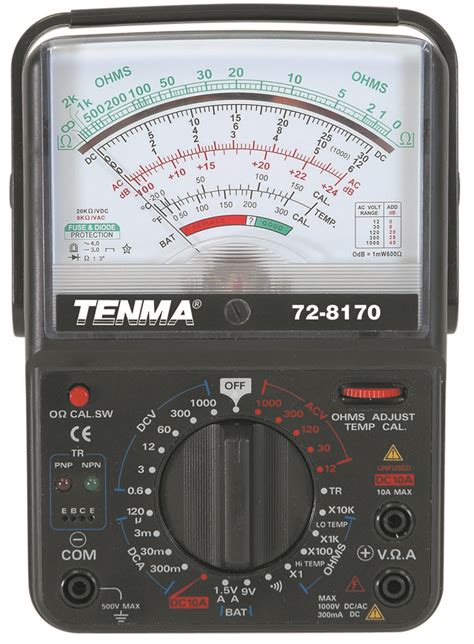 72-8170 - Tenma - Multímetro Analógico, 1ohm a 10kohm, 0.6V a 1000V