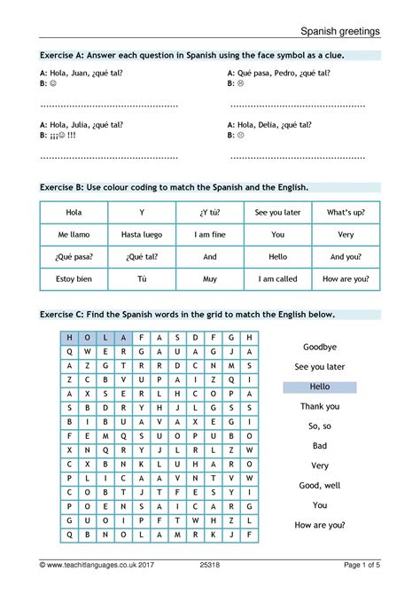 Greetings worksheet | Language basics | KS3 Spanish teaching resource | Teachit