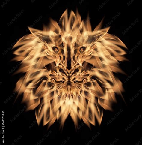 Lion drawing with fire effect structure on background Stock Photo ...