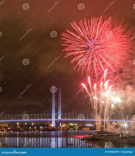 Melbourne Docklands Fireworks Stock Image - Image of evening, modern ...