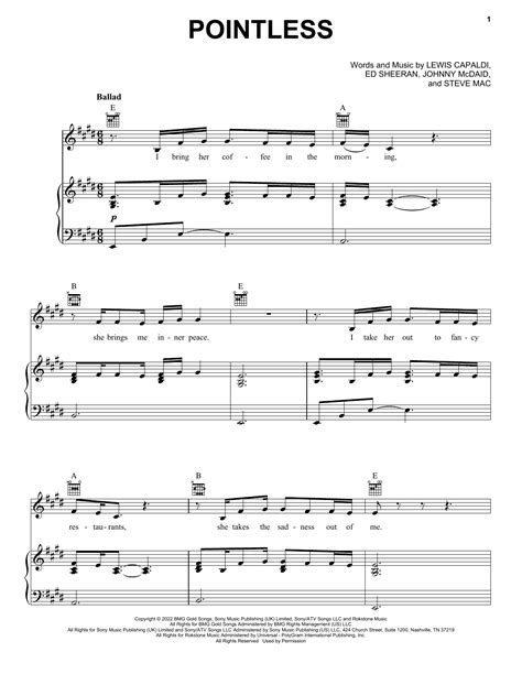 Download Lewis Capaldi Pointless sheet music notes that was written for ...