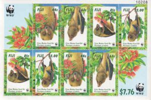 Stamp: Fijian Monkey-faced Bat (Fiji(Endangered Species - Fjian Monkey ...