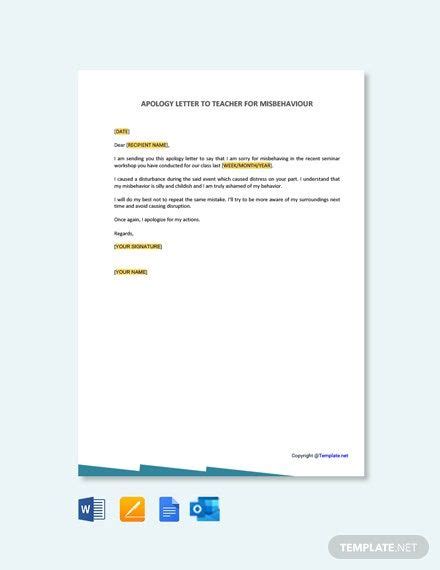 Free Apology Letter to Teacher for Misbehavior Template - Google Docs ...