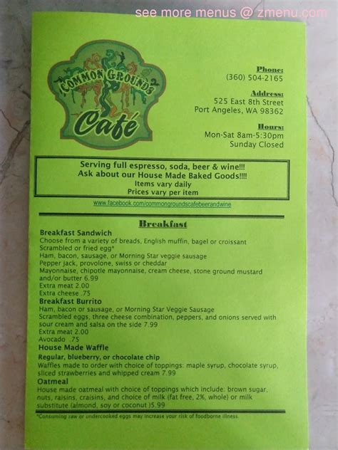 Menu at Common Grounds Cafe, Port Angeles