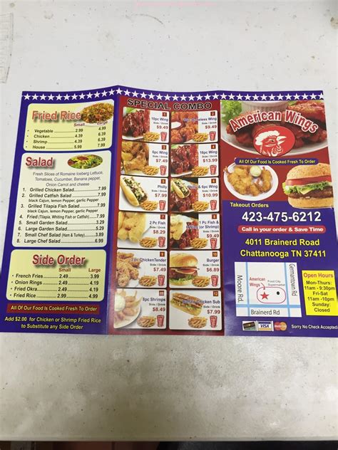 Menu at American Wings restaurant, Chattanooga, Brainerd Rd