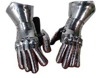 SCA Milanese Gauntlets,16 Gauge Gauntlet, Medieval Functional With Leather Gloves , Mother's Day ...