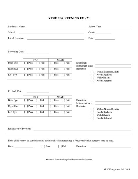 Vision Screening Form - Fill Out, Sign Online and Download PDF | Templateroller