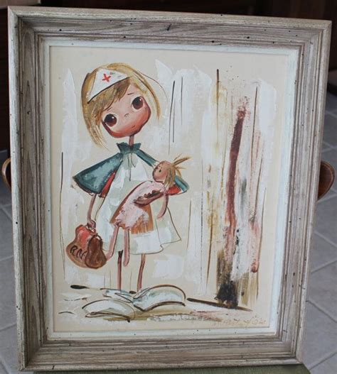 1960 Mid Century Signed M Hartnett Little Nurse Girl Painting - Big Eyed | Canvas board painting ...