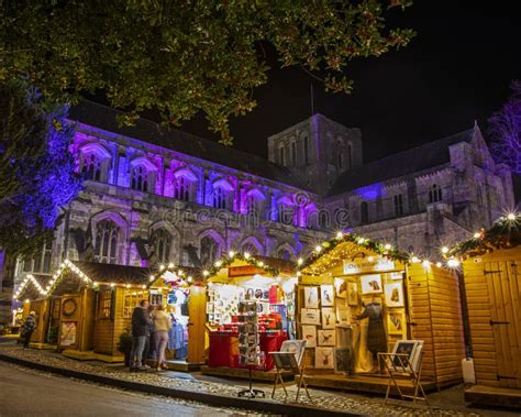 Winchester Christmas Market at Winchester Cathedral, UK Editorial Image - Image of facade ...