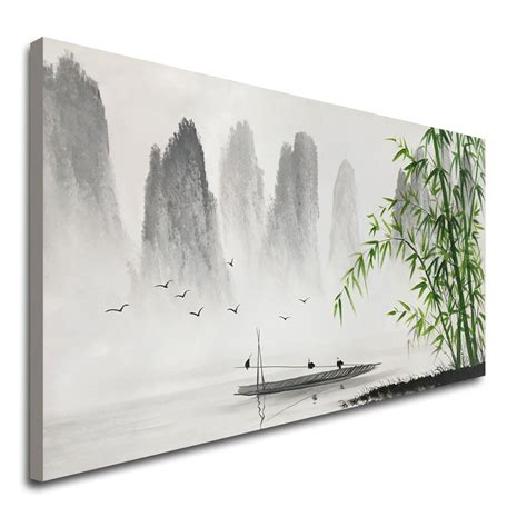 Large Hand Painted Traditional Chinese Painting Black and White Modern ...