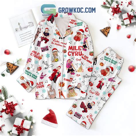 Miley Cyrus Rocking Around The Christmas Tree Happy Xmas War Is Over Silk Pajamas Set - Growkoc