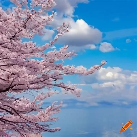 Cherry blossoms in aomori japan under a blue sky on Craiyon