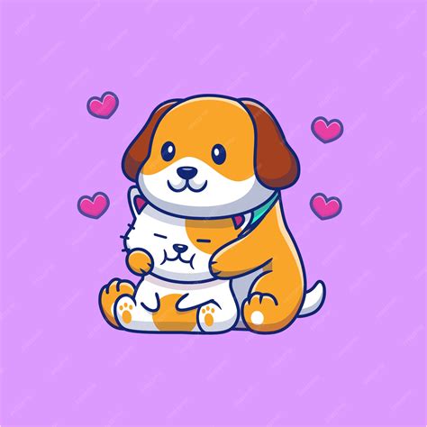 Premium Vector | Cute dog hugging cat