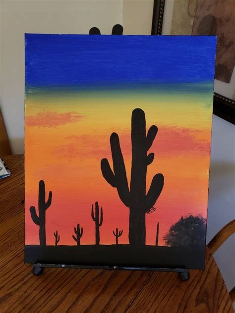 Cactus in Sunset Painting (With images) | Sunset painting, Canvas painting, Painting