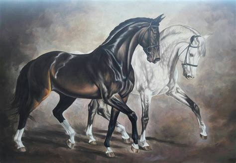 Horses in Harmony Oil Painting on canvas ORIGINAL hand painted. Black horse - Paintings