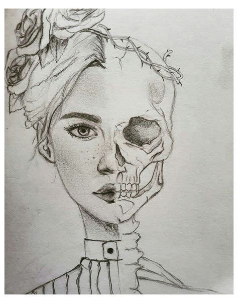 Helf alive half dead #half #face #drawing #halffacedrawing Half skull ...