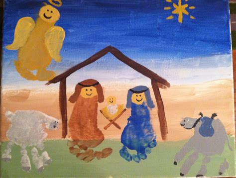 Hand and Footprint Nativity Scene | Christmas crafts, Christmas cards ...