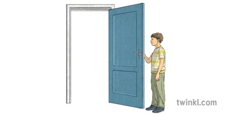 Child Holding Door Open Illustration - Twinkl