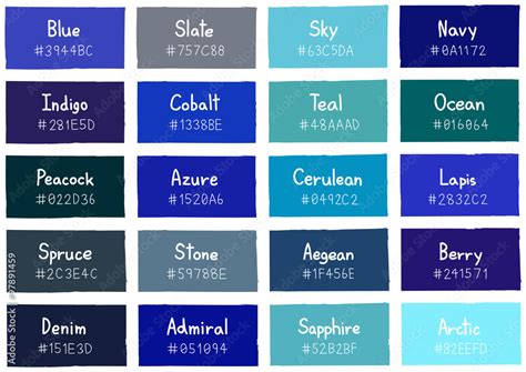 Blue Tone Color Shade Background with Code and Name Illustration vector ...