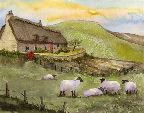 Irish Thatched Cottage/ Ireland Watercolor Landscape/ Sheep/ - Etsy UK