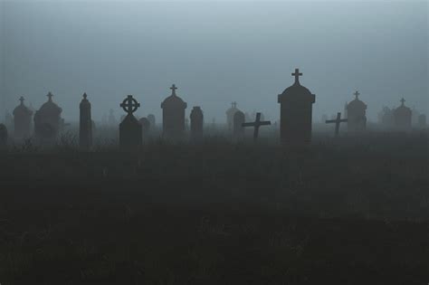 Spooky Graveyard At Night Stock Photo - Download Image Now - Cemetery, Spooky, Horror - iStock