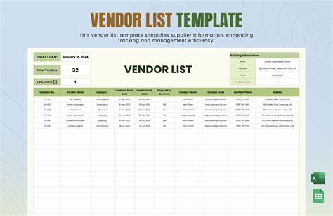 Vendor List Templates in Excel, Google Sheets - Download | Template.net