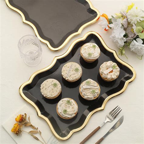 Elegant Black Gold Rim Disposable Trays 10-Pack | eFavormart.com