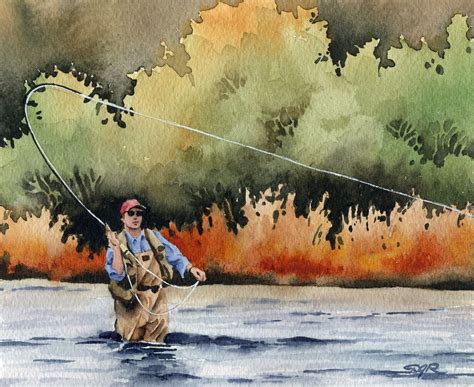 Fly Fishing Art Print hooked Up Watercolor - Etsy