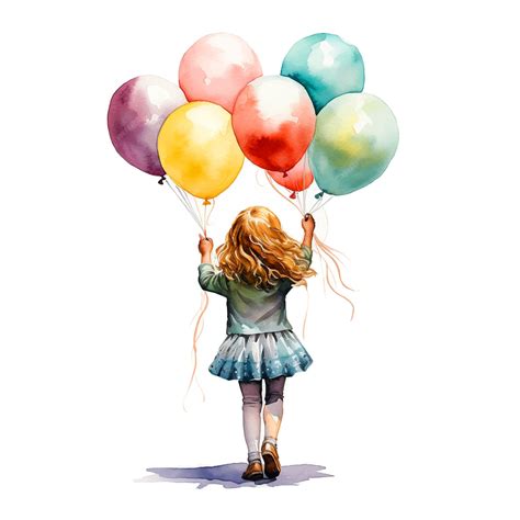 Premium Vector | A painting of a little girl holding a bunch of balloons