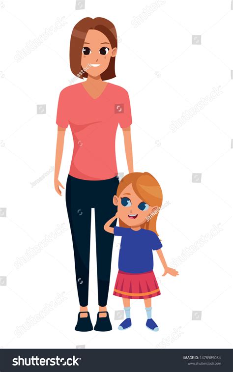 Family Single Mother Little Daughter Cartoon Stock Vector (Royalty Free) 1478989034 | Shutterstock