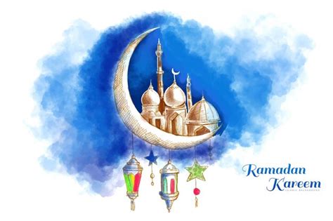 Free Vector | Ramadan kareem islamic moon and mosque sketch card background