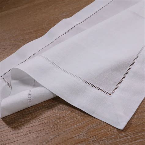 N002 18: 12 Piece White Hemstitch Dinner Napkins 55/45 Linen Cotton ...