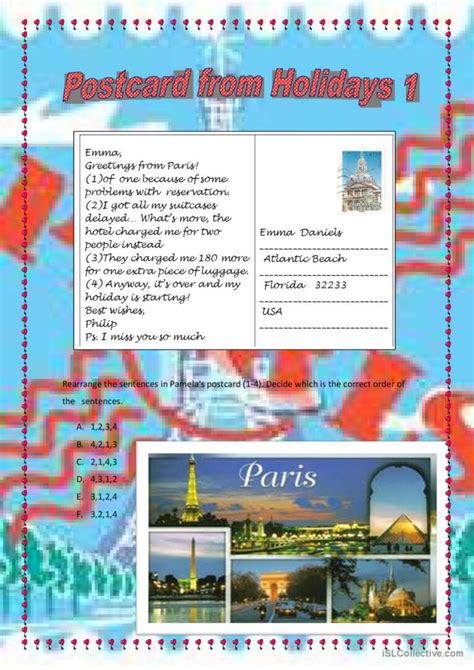 Holiday postcard 1: Français FLE fiches pedagogiques pdf & doc