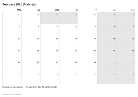 February 2025 calendar - Malaysia