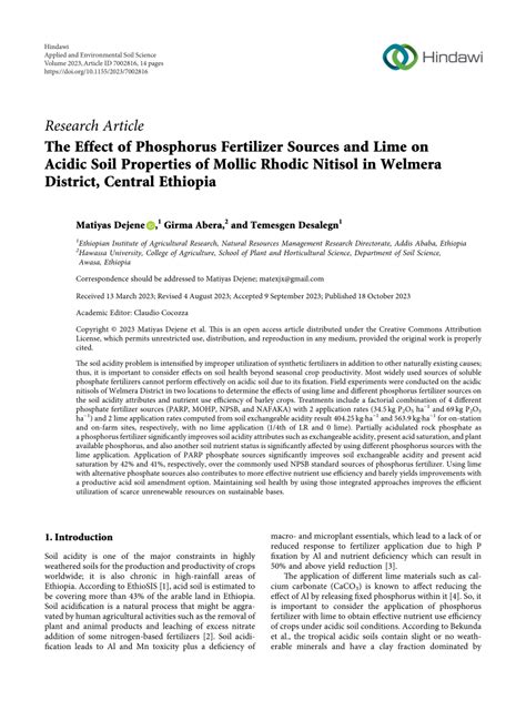 (PDF) The Effect of Phosphorus Fertilizer Sources and Lime on Acidic Soil Properties of Mollic ...