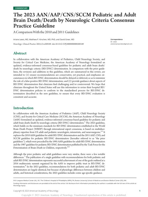 The 2023 Pediatric and Adult Brain Death by Neurologic Criteria ...