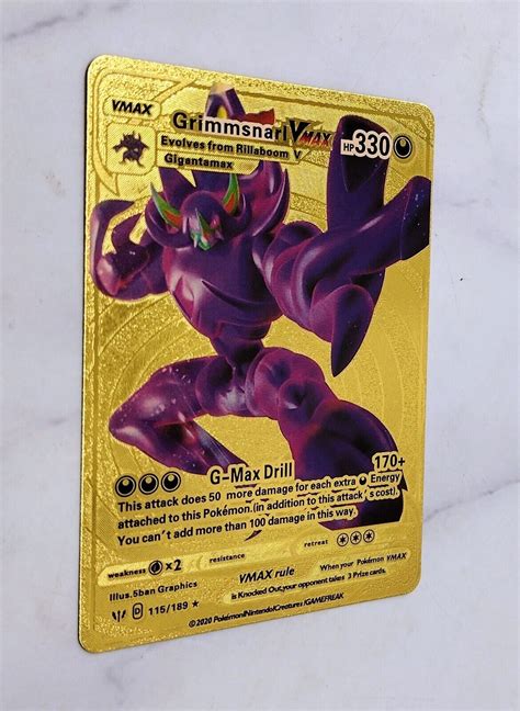 Pokemon Grimmsnarl VMAX Gold Foil Card HP 330 Gigantamax 115/189 Values ...