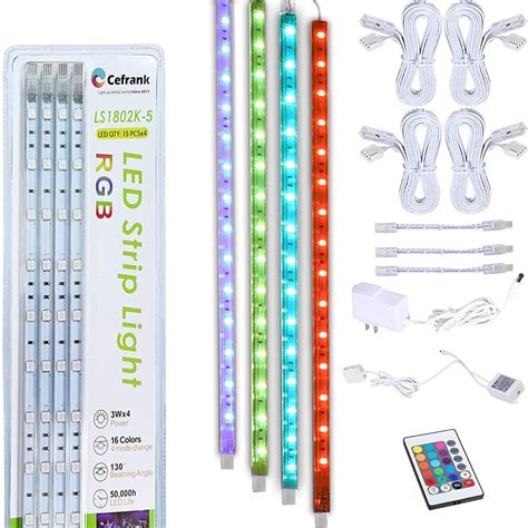 4X 16" Linkable RGB LED Light Bar Kit for Display Cabinet - Remote Control, Multi-Colors ...