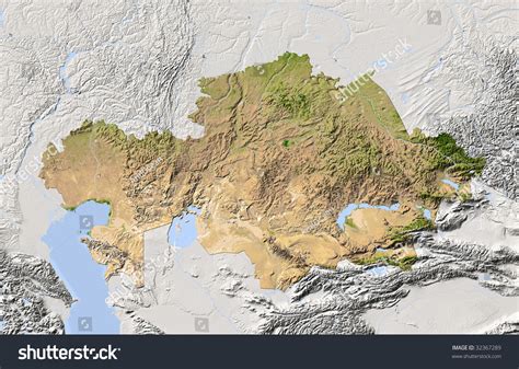 Kazakhstan Shaded Relief Map Colored According Stock Illustration ...