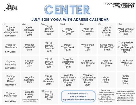 Adriene Yoga Calendar - Printable Word Searches