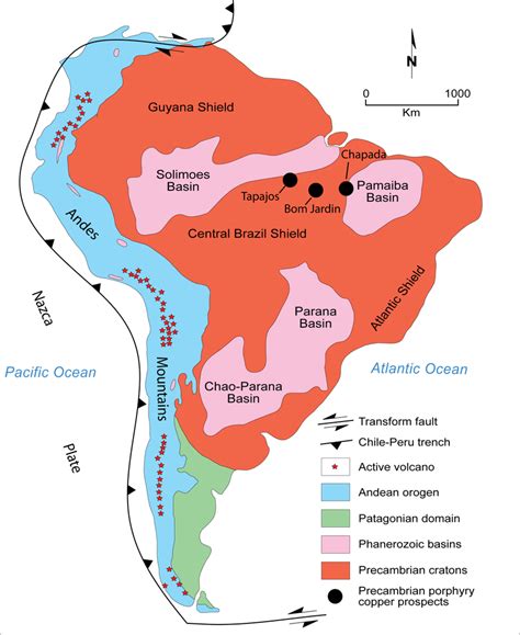 Simplified geologic map of South America showing the Nazca Plate being ...