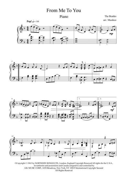 From Me To You (arr. Musikeo) by The Beatles Sheet Music for Piano Solo ...