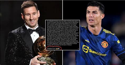 Ronaldo Likes a Post & Comments Claiming he Should have won the Ballon D'Or